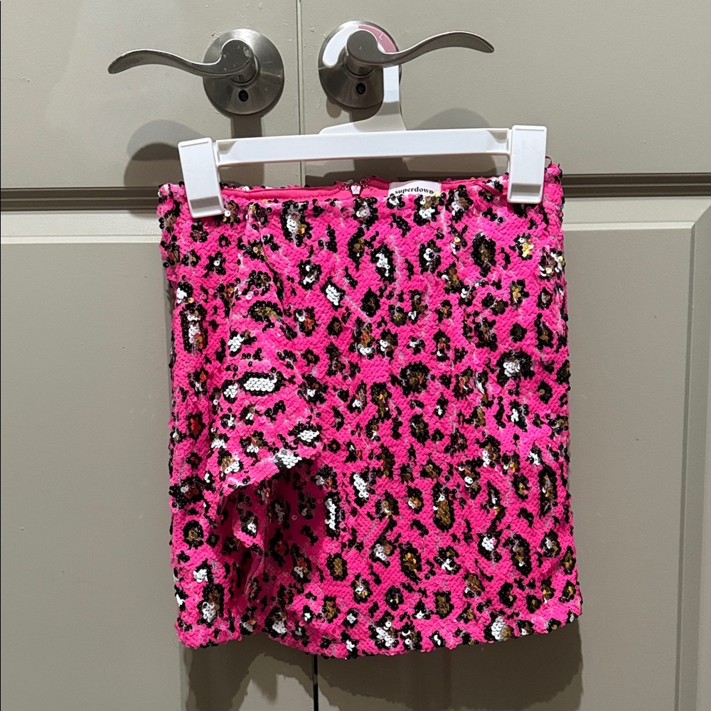 Superdown Sequin Animal Print Skirt XS